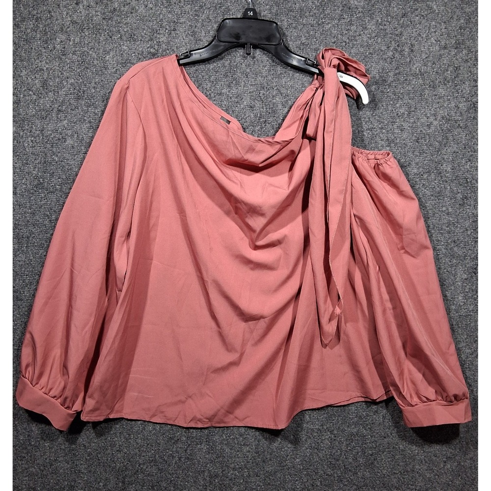 Shein Curve 1XL Rose Long Sleeve Top Tie Bow Expose Shoulder